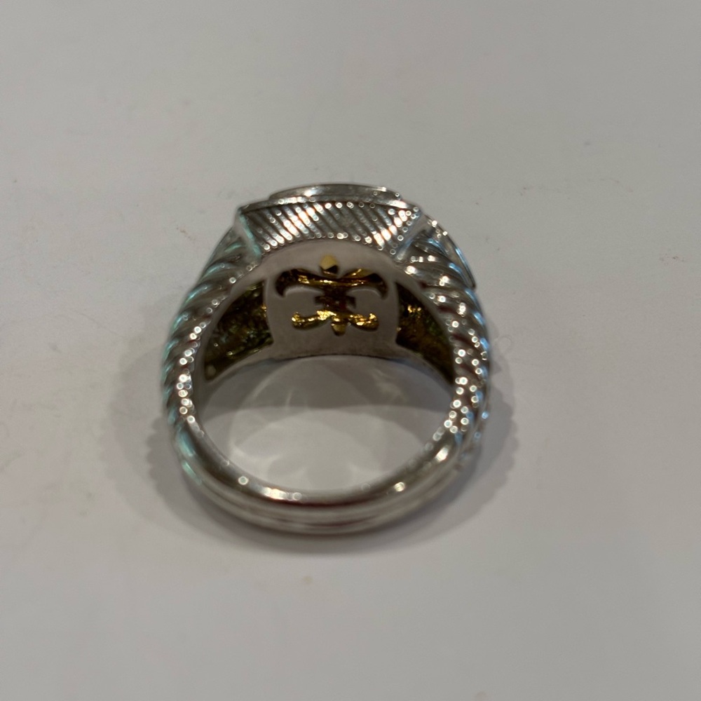 Judith Ripka Sterling, Citrine & peridot. Cushion-cut, triangle accents. SZ 7.5 - Picture 4 of 5
